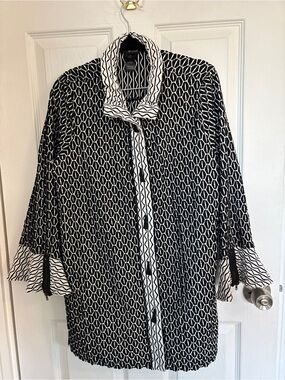 Ali Miles Cotton Blend Elaborate Textured Tunic or Dress Artsy Buttons Style